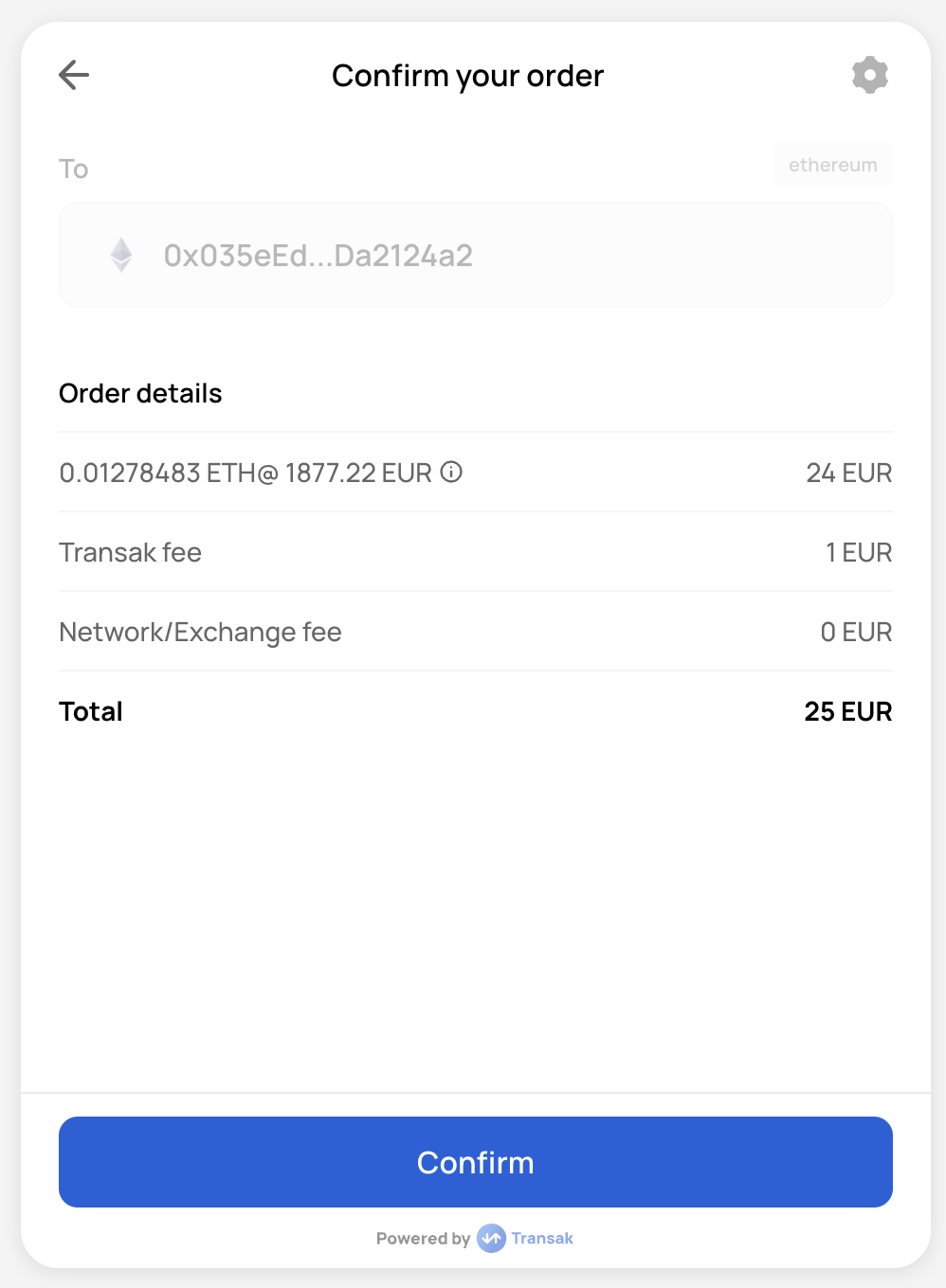 Confirm Order Screen